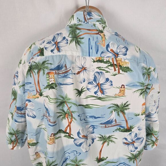 Campia Moda Shirt Men's L Blue Colorful Hawaiian Tropic Button Down Short Sleeve - Picture 4 of 16